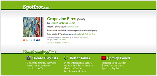 Improved Spotibot Spotify link to Death Cab for Cuties' 'Narrow Stairs'